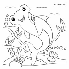 Hammerhead Shark Coloring Page for Kids - obrazy, fototapety, plakaty