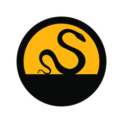 Snake, black and yellow colors, round sign for design on a white background, vector illustration