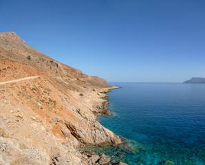 The stunning road to the remote beach of Balos on the western tip of the island of Crete, Greece