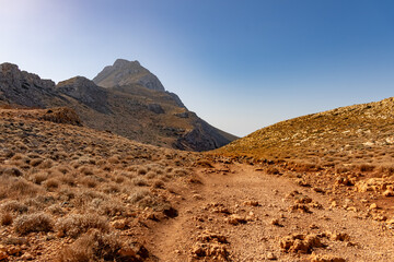 The stunning hiking trail to the remote beach of Balos on the western tip of the island of Crete, Greece