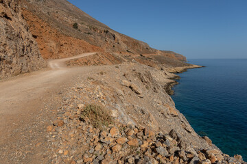 Fototapeta na wymiar The stunning road to the remote beach of Balos on the western tip of the island of Crete, Greece