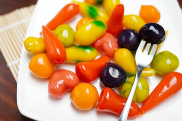 delectable imitation fruits traditional Thai desserts (Lookchoup )