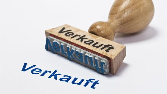Detailansicht eines Stempels mit der Aufschrift Verkauft