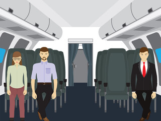 The interior of the aircraft cabin.