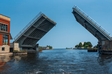 The Alpena draw bridge raised to allow boat traffic through on the Thunder Bay river