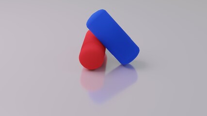 3d rendering, 2 tablets, red and blue as in the matrix, medicines
