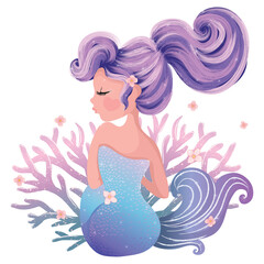Cute mermaid illustration, children artworks, wallpapers, posters, greeting cards prints. 