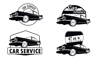 Classic vintage retro black and white car. Vector logo design set