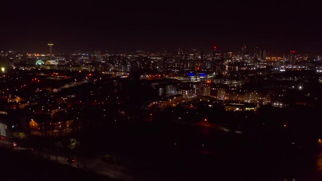 Wide generic aerial view of Liverpool city centre skyline at night