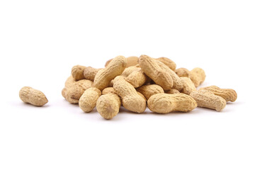 Roasted peanuts in shell isolated on white