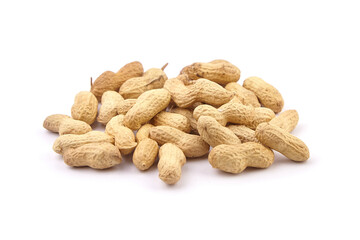 Roasted peanuts in shell isolated on white