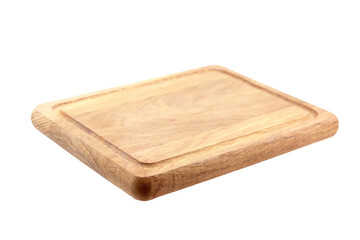 Wooden chopping or serving board with juice gutter isolated on white