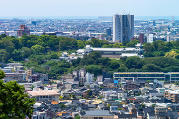 Fototapeta na wymiar 卯辰山公園の見晴らし台から眺める金沢の街