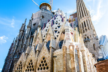 Facade of the Sagrada Familia church in Barcelona, Catalonia, Spain