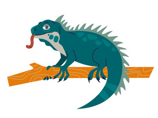 Cartoon iguana sitting on a branch.