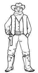 Vector illustration of a cowboy. Mexico, texas. A man with a pistol. hand drawing sketch
