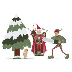Santa and the elf with the chainsaw