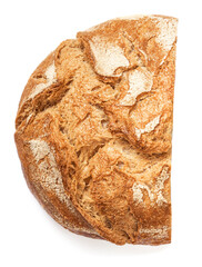 Wholegrain Organic  Bread with crumbs  isolated on white background.  Half of wheat bread.