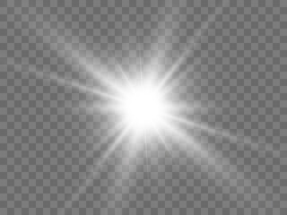 Transparent white light effect. The star flashed with sparkles with many particles.