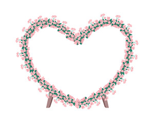Pink heart shaped flower gate semi flat color vector object. Realistic item on white. Decoration for celebratory event isolated modern cartoon style illustration for graphic design and animation