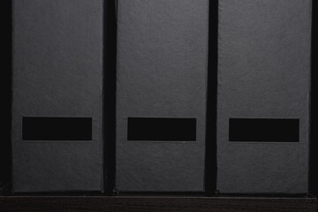 Black folders for magazines and books with black empty rectangular windows