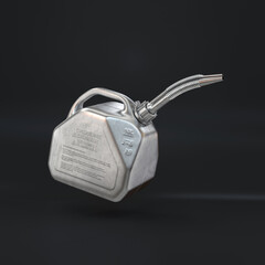 Gas can silver floating in the air on a black background, 3d render