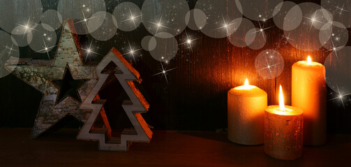 Christmas banner with candles, header, headline, panorama, copy space