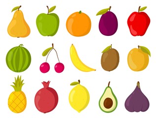 Collection of fruits. Hand draw healthy natural products. Vector illustration isolated on white background.