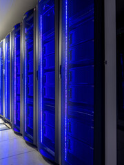 Server room data center. Backup, mining, hosting, mainframe - obrazy, fototapety, plakaty