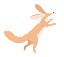 Jumping fennec fox semi flat color vector character. Full body animal on white. Little pet. Cute small wild animal isolated modern cartoon style illustration for graphic design and animation