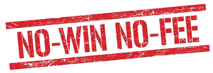 NO-WIN NO-FEE text on red grungy rectangle stamp.