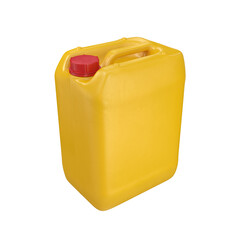 Plastic canister yellow on white, 3d render