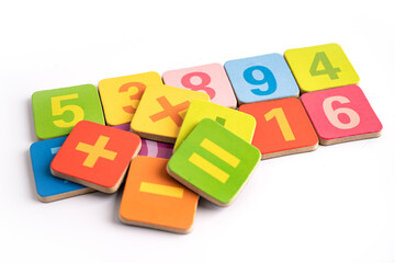 Math number colorful on white background, education study mathematics learning teach concept.