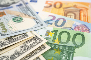 US dollar and Euro banknotes, Finance, Account, Statistics, Analytic research data and Business company  medical health meeting concept