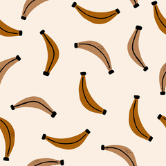Seamless Pattern Bananas on Neutral Background. Vector Illustration for Textile and Packaging Design