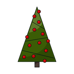 Christmas tree decorated with red balls on a white background