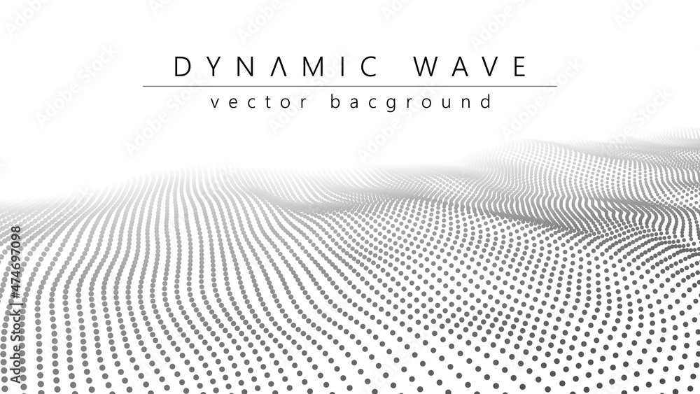 Poster wave of particles. technology background concept dynamic wave vector illustration. futuristic point 