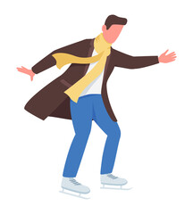 Man riding on skates semi flat color vector character. Dynamic figure. Full body person on white. Winter activity isolated modern cartoon style illustration for graphic design and animation