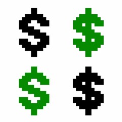 Set of different pixel dollar symbol isolated on white background. Money icon currency sign vector illustration