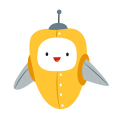 Cute robot is welcome.Children's illustration of a cute cyborg.