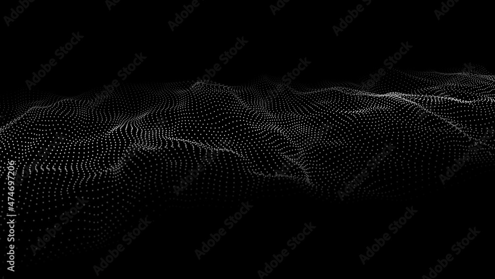 Poster wave of particles. technology background concept dynamic wave vector illustration. futuristic point 