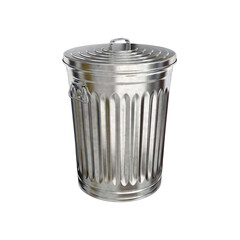 Trash can with closed lid silver on white background, 3d render