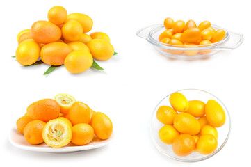 Set of cumquats isolated on a white background cutout