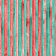 Fototapete Malen und Zeichnen von Linien Aquarell roter und grüner Streifenhintergrund. Buntes gestreiftes nahtloses Muster