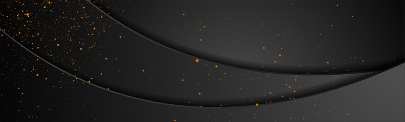 Fototapeta Black abstract corporate wavy background with golden dots. Vector design obraz