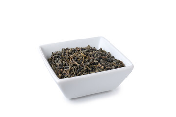 Bowl of green tea isolated on white background