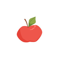 Red ripe whole apple with green leaf in flat vector illustration isolated
