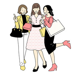 Illustrations of women shopping, whole body.