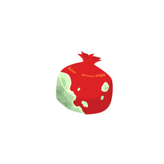 Rotten pomegranate with mold, bacteriums. Spoiled decay fruit with fungi