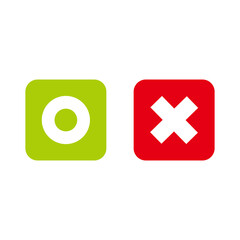 o and x rounded square shape icons, green circle and red cross on white background